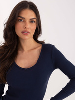 Granatowa bluzka basic z dekoltem w serek