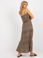 Hurt Brązowa maxi sukienka w panterkę na ramiączkach