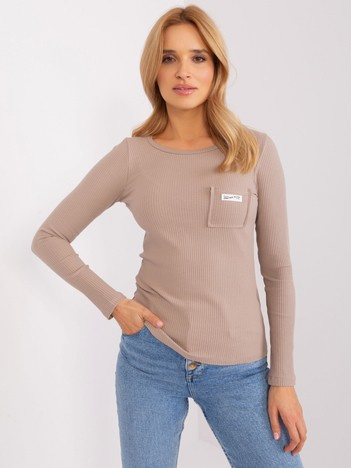 Hurt Ciemnobeżowa bluzka longsleeve z kieszonką