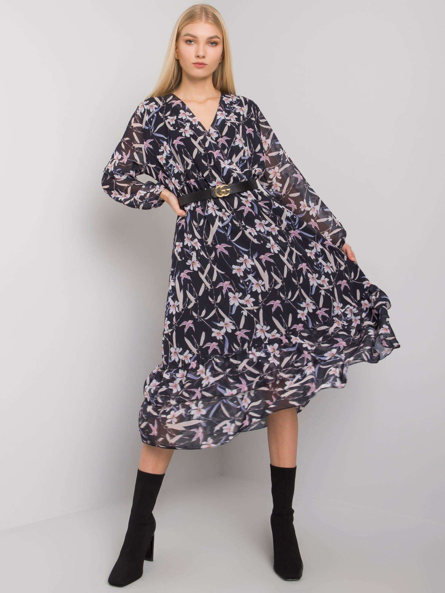 Navy blue Mayra flounce midi dress
