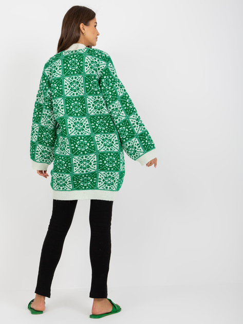 Hurt Biało-zielony damski kardigan we wzory RUE PARIS