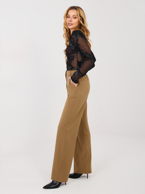 Camelowe eleganckie spodnie z prostą nogawką