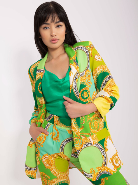 Hurt Zielono-żółta damska marynarka z rękawem 3/4