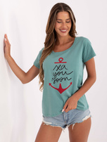 Pistacjowy damski t-shirt z bawełny Silva