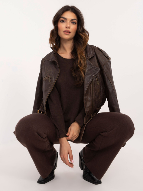 Ciemnobrązowy dwuczęściowy komplet z dzianiny