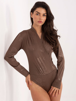 Brązowe eleganckie body w kwiaty