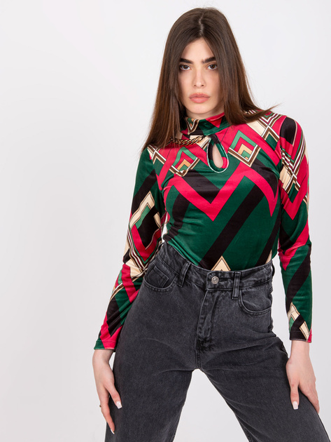 Zielono-różowa bluzka z weluru we wzory Pari