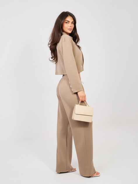 Ciemnobeżowy dwurzędowy komplet z miękkiego materiału RUE PARIS