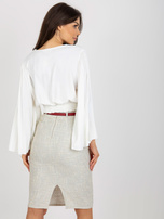 Hurt Ecru krótka bluzka wizytowa z plisowanym rękawem