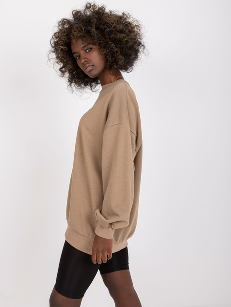 Ciemnobeżowa damska dresowa bluza bez kaptura z bawełny Miley