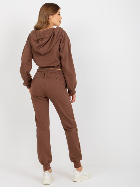 Hurt Brązowy dresowy komplet basic z kopertową bluzą