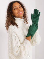 Hurt Ciemnozielone eleganckie rękawiczki z kokardką