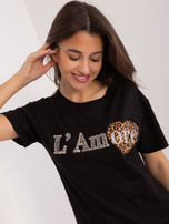 Hurt Czarny bawełniany t-shirt z aplikacjami 