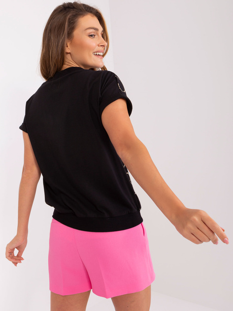 Hurt Czarna bluzka z błyszczącym nadrukiem RUE PARIS