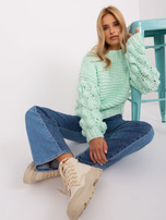 Hurt Miętowy sweter oversize z grubym splotem 