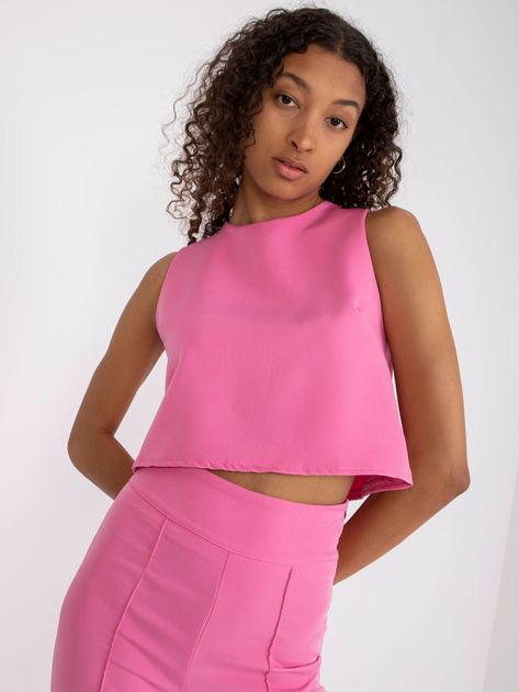 Różowy dwuczęściowy komplet elegancki z krótkim topem