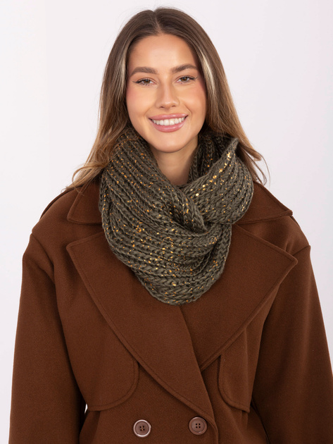 Khaki ciepły komin z nadrukiem