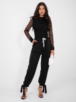 Czarna drapowana bluzka z siateczki