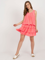 Hurt Koralowa wiskozowa sukienka z falbanami OCH BELLA