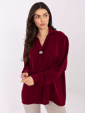 Bordowa wizytowa bluzka z kołnierzykiem