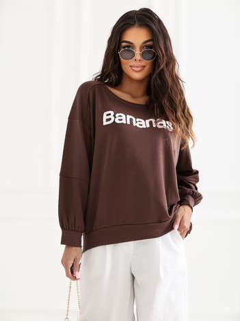 Ciemnobrązowa damska bluza z wypukłym napisem RUE PARIS