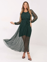Ciemnozielona maxi sukienka z gumką w talii