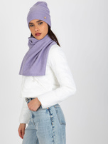 Hurt Fioletowy komplet zimowy z czapką i szalikiem 