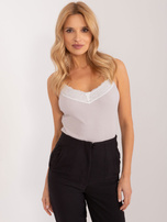 Hurt Beżowy damski top w prążek SUBLEVEL