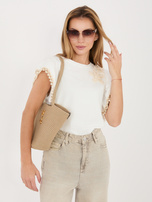 Ecru letnia bluzka z kwiatową aplikacją 3D