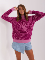 Hurt Fioletowy damski sweter z golfem z wiskozą