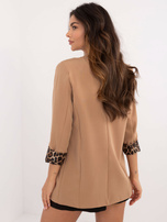 Hurt Camelowa marynarka damska z podszewką w panterkę