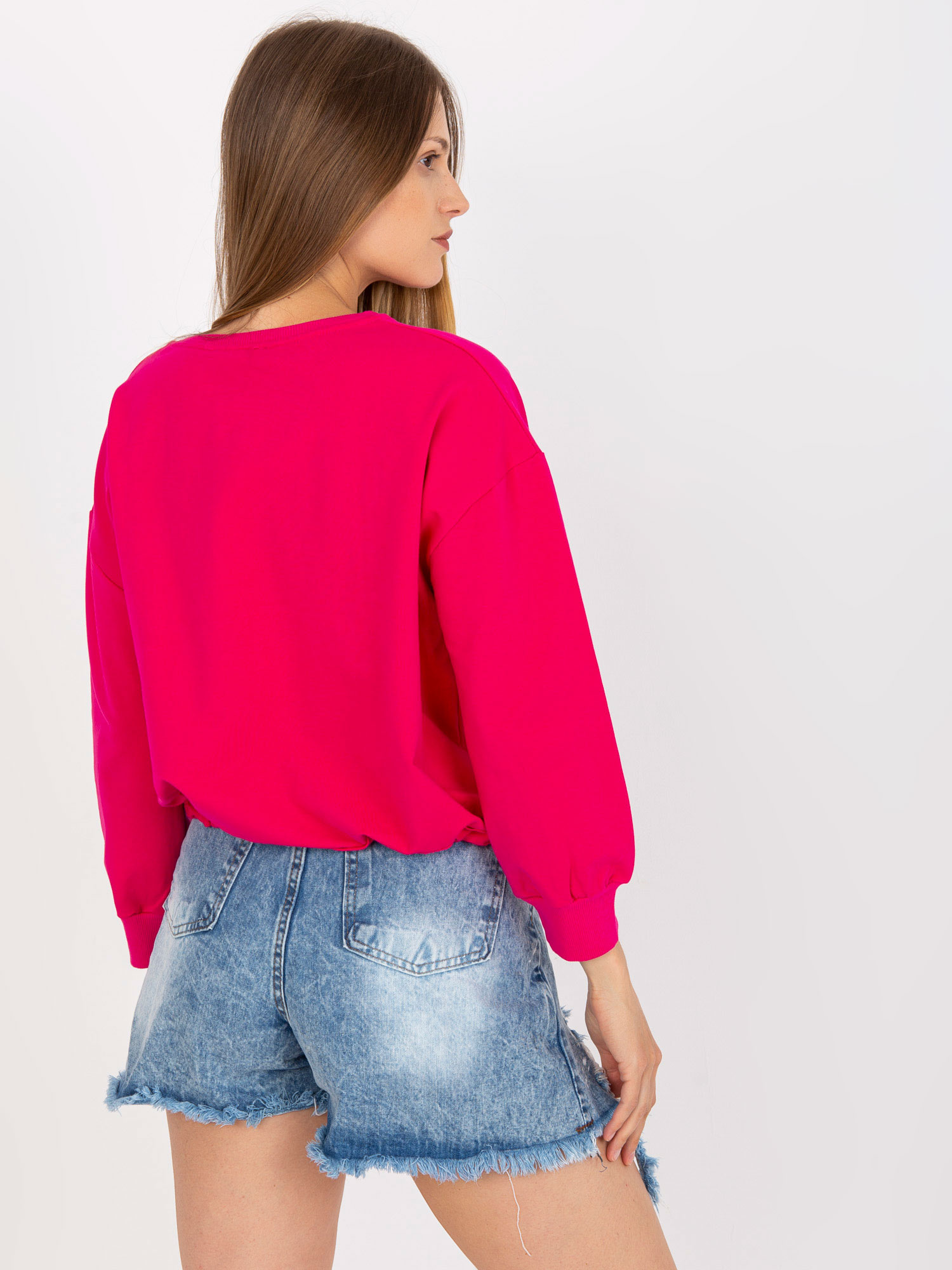 Großhandel Fuchsie Kapuzenlose Sweatshirt mit Bündchen RUE PARIS.