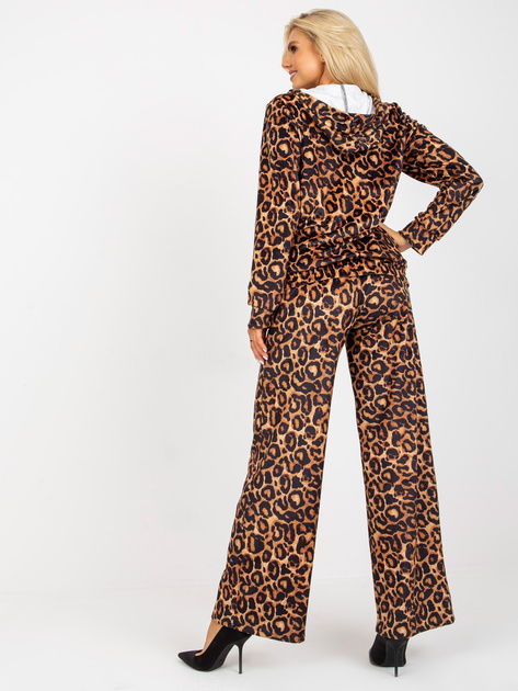 Hurt Beżowo-czarny damski komplet welurowy z printem