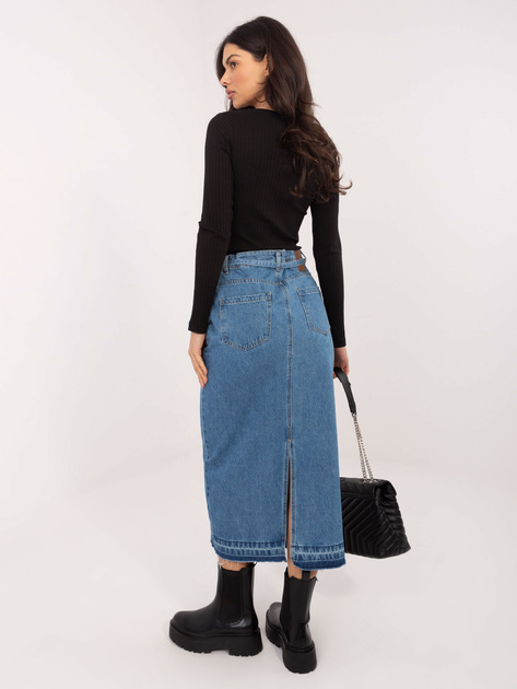 Niebieska jeansowa spódnica midi z rozcięciem SUBLEVEL