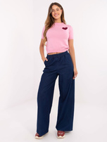 Granatowe jeansy wide leg z kieszeniami