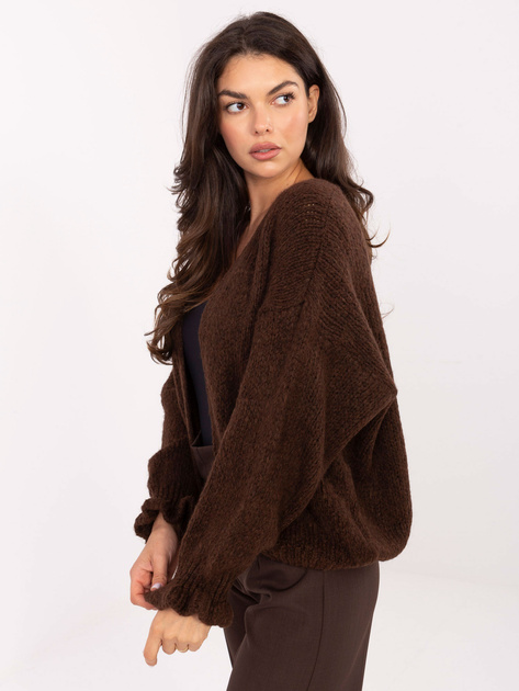Ciemnobrązowy damski kardigan z wełną RUE PARIS