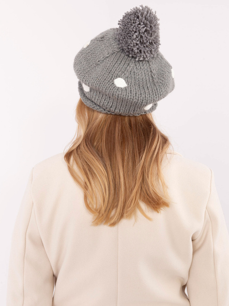 Hurtownia Szara damska czapka zimowa w kropki