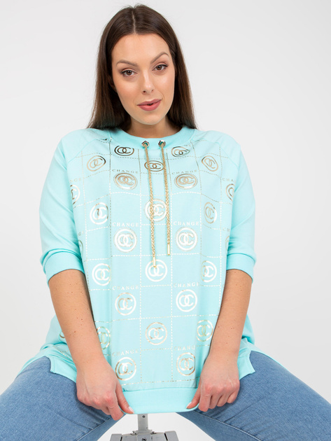 Miętowa bawełniana bluzka plus size z nadrukiem