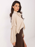 Beżowa damska koszula z bufiastym rękawem