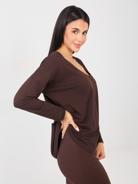 Czekoladowa bluzka oversize z długim rękawem RUE PARIS
