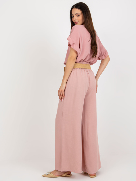 Hurt Jasnoróżowe letnie spodnie z materiału z paskiem