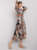 Black and beige patterned dress with Richland belt