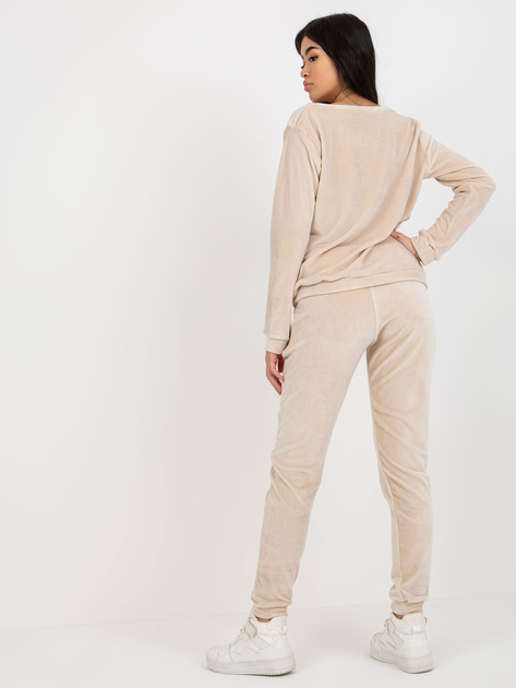 Hurt Jasnobeżowy komplet welurowy ze spodniami Clarisa RUE PARIS