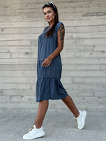 Hurtownia Brudnoniebieska bawełniana sukienka z dekoltem w serek MAYFLIES