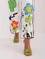 Ecru wholesale patterned women's trousers.