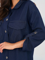 Granatowa jeansowa sukienka o kroju koszuli  RUE PARIS 