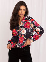 Großhandel Schwarze Veloursjacke mit Druck RUE PARIS.