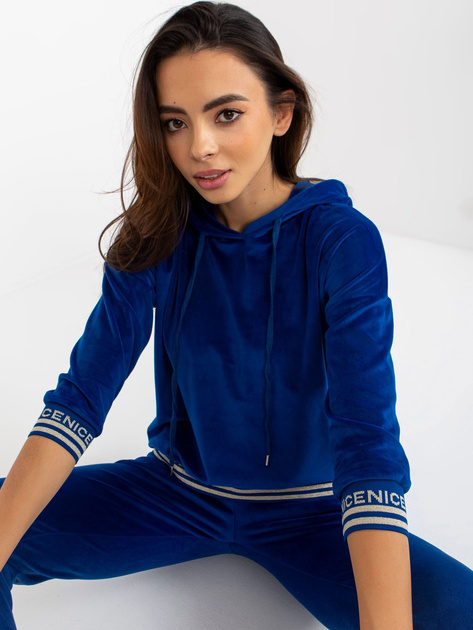 Hurt Kobaltowy miękki komplet welurowy ze spodniami