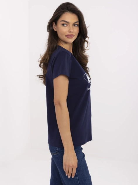Granatowy damski t-shirt z nadrukiem