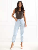 Brązowy damski top z koronką przy dekolcie